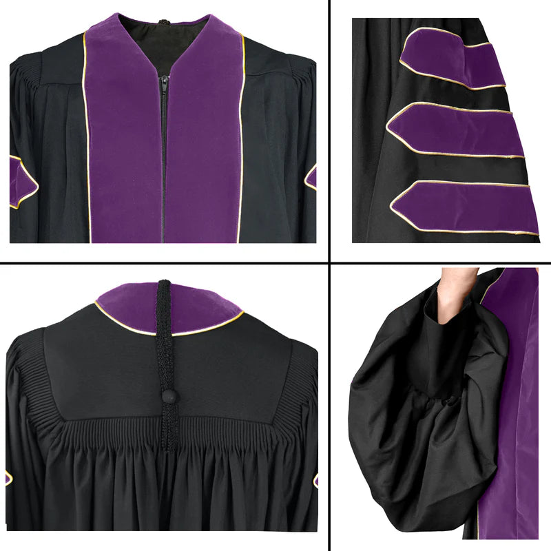 Purple Deluxe Doctoral Gown with Gold Piping - Academic Regalia