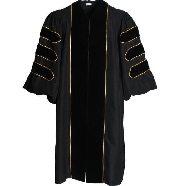 Deluxe Black Doctoral Gown with Gold Piping (Clearance) Doctoral Gown - 4'6'' - 4'8'' Deluxe Black Doctoral Gown with Gold Piping (Clearance) Doctoral Gown - 4'6'' - 4'8''