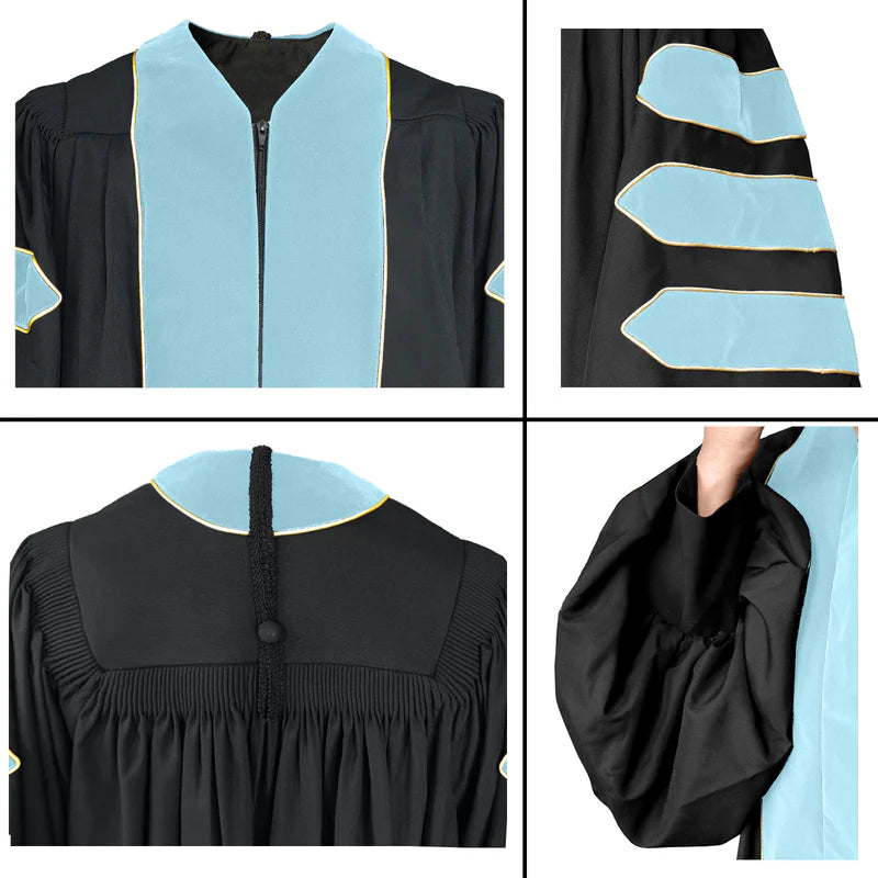 Light Blue Deluxe Doctoral Gown with Gold Piping - Academic Regalia