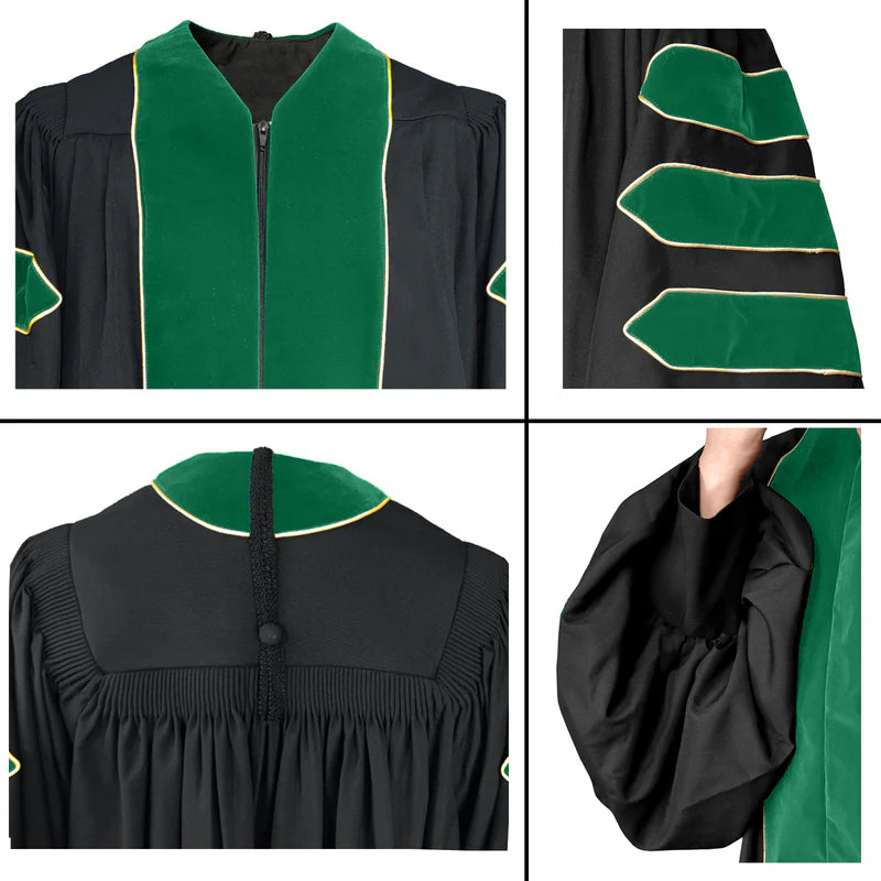 Emerald Green Deluxe Doctoral Gown with Gold Piping - Academic Regalia