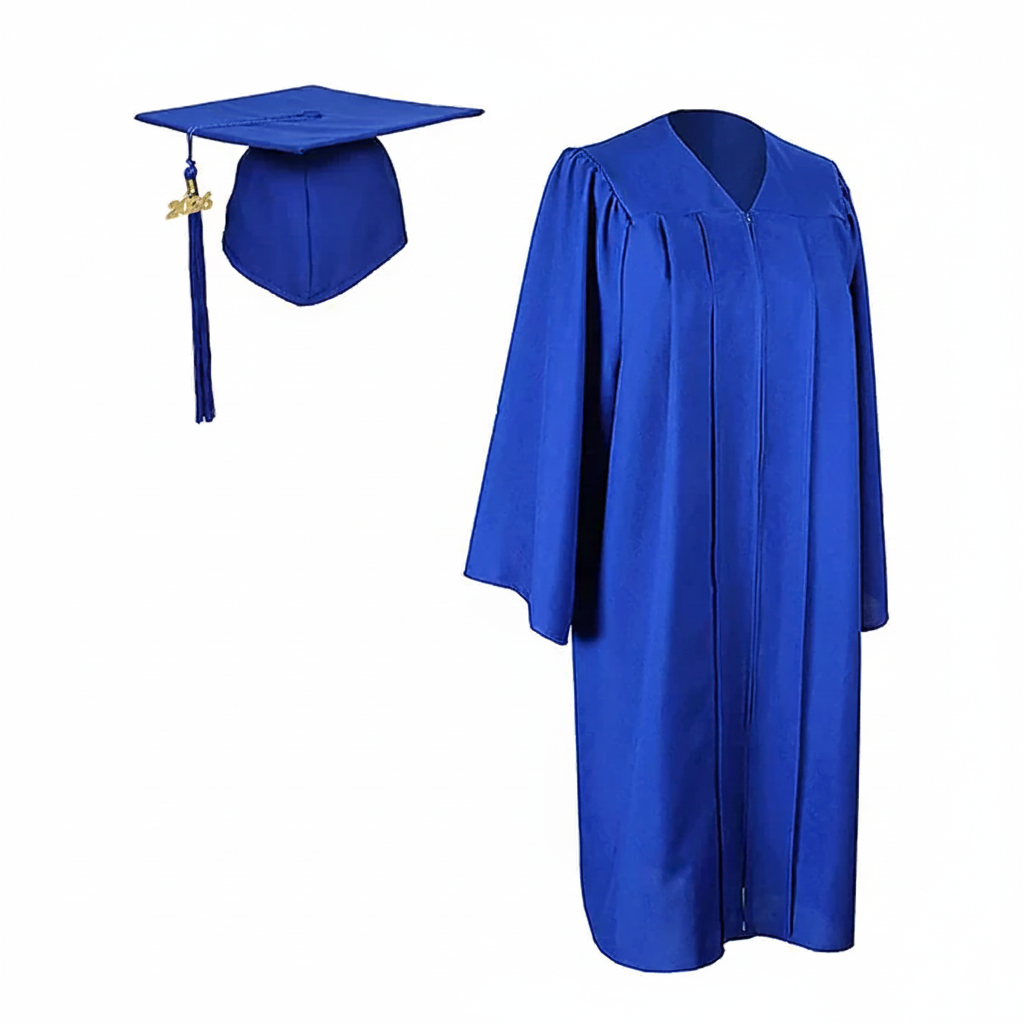 Matte Royal Blue Cap, Gown and Tassel for Graduation