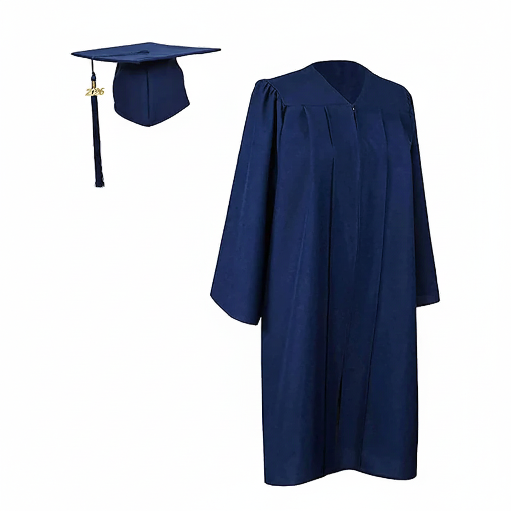 Matte Navy Cap, Gown and Tassel for Graduation