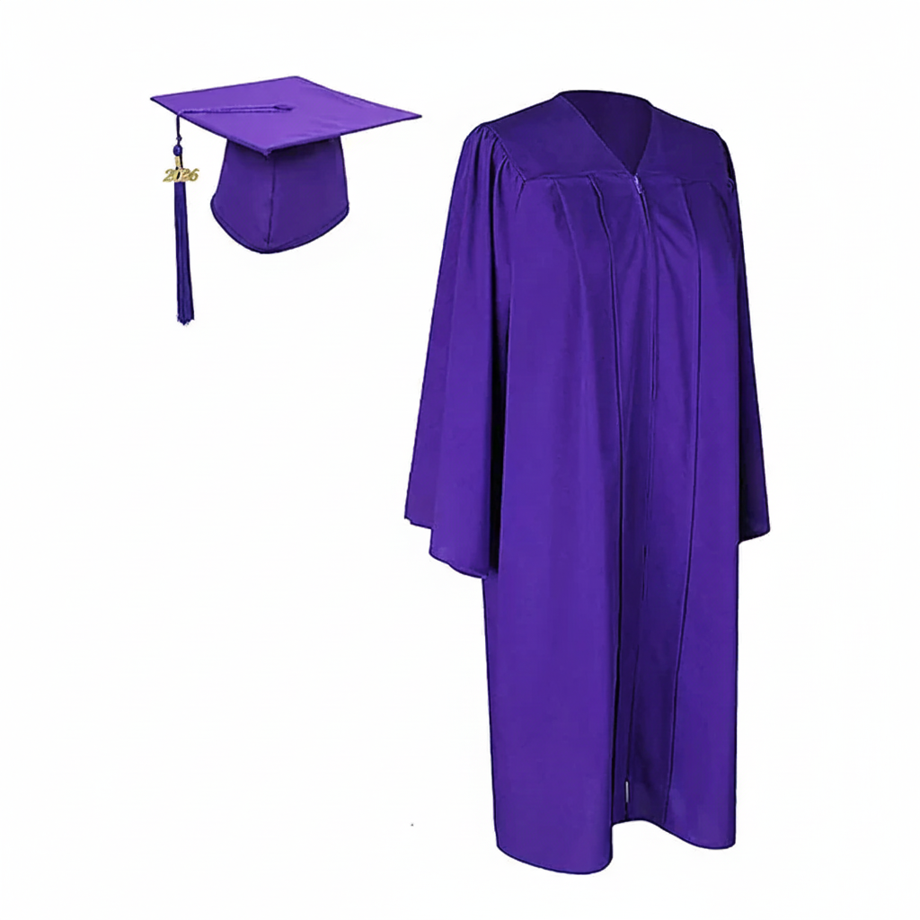 Matte Purple Cap, Gown and Tassel for Graduation