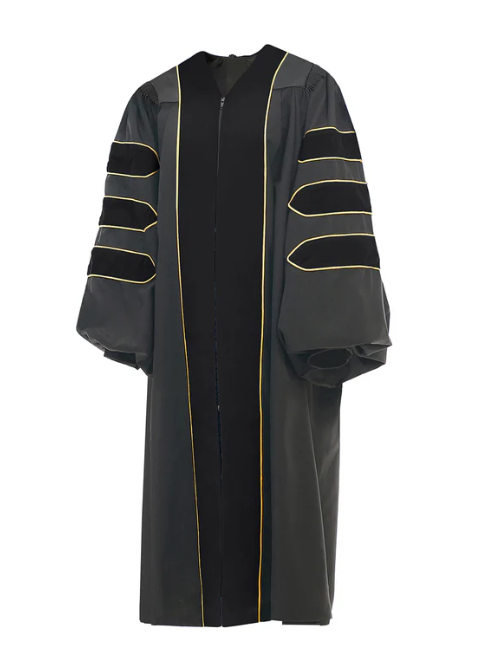 Black Deluxe Doctoral Gown with Gold Piping - Academic Regalia