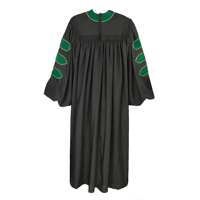Emerald Green Deluxe Doctoral Gown with Gold Piping - Academic Regalia