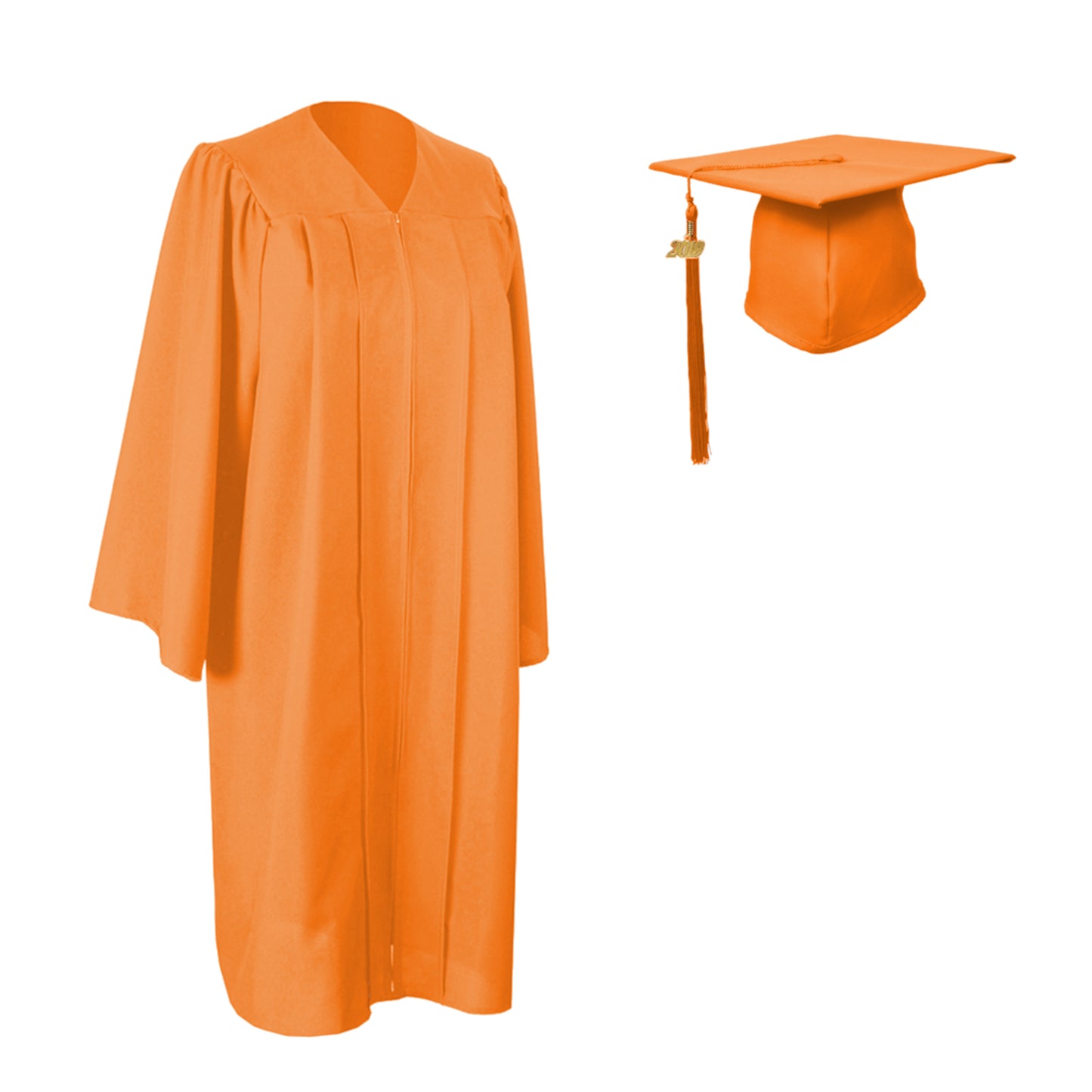 Matte Orange Cap, Gown and Tassel for Graduation