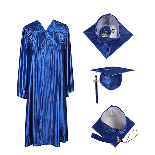 Shiny Royal Cap, Gown & Tassel for Graduation