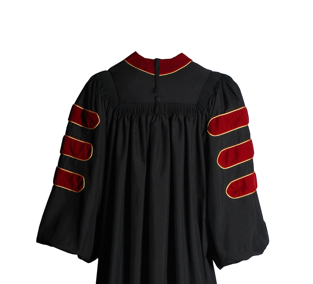 Deluxe Scarlet Doctoral Gown with Gold Piping