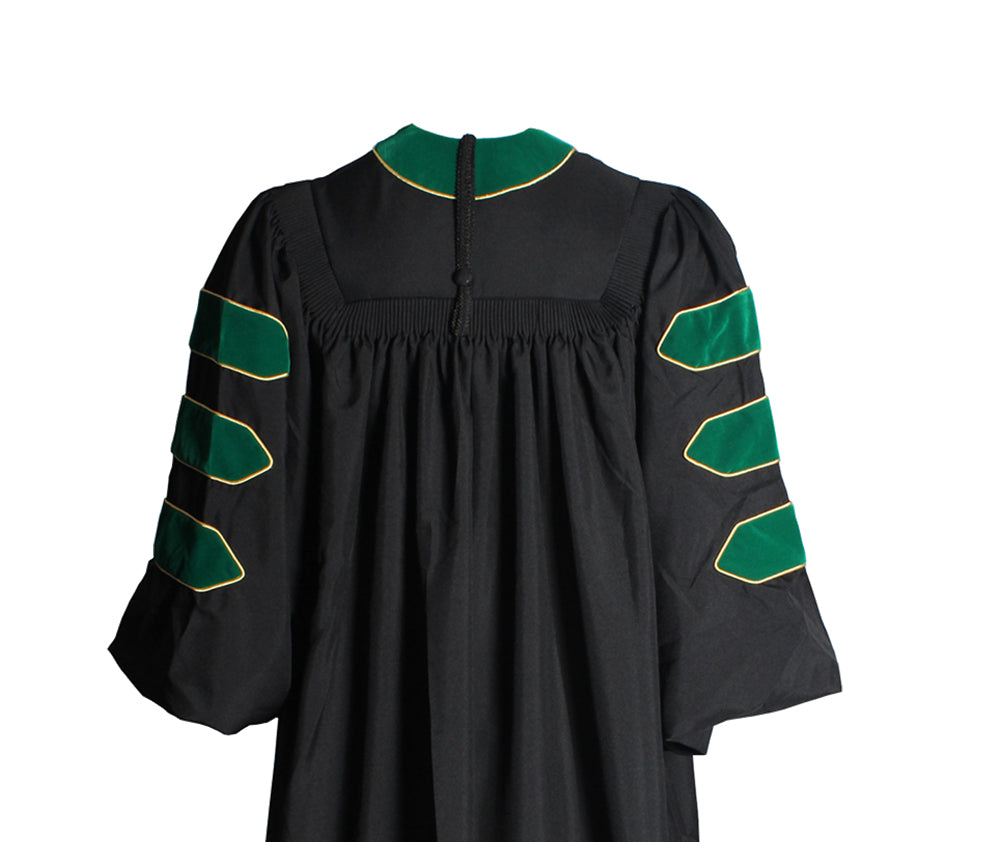 Deluxe Emerald/Hunter Green Doctoral Gown with Gold Piping