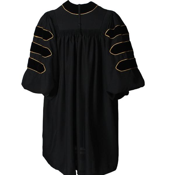 Deluxe Black Doctoral Gown with Gold Piping