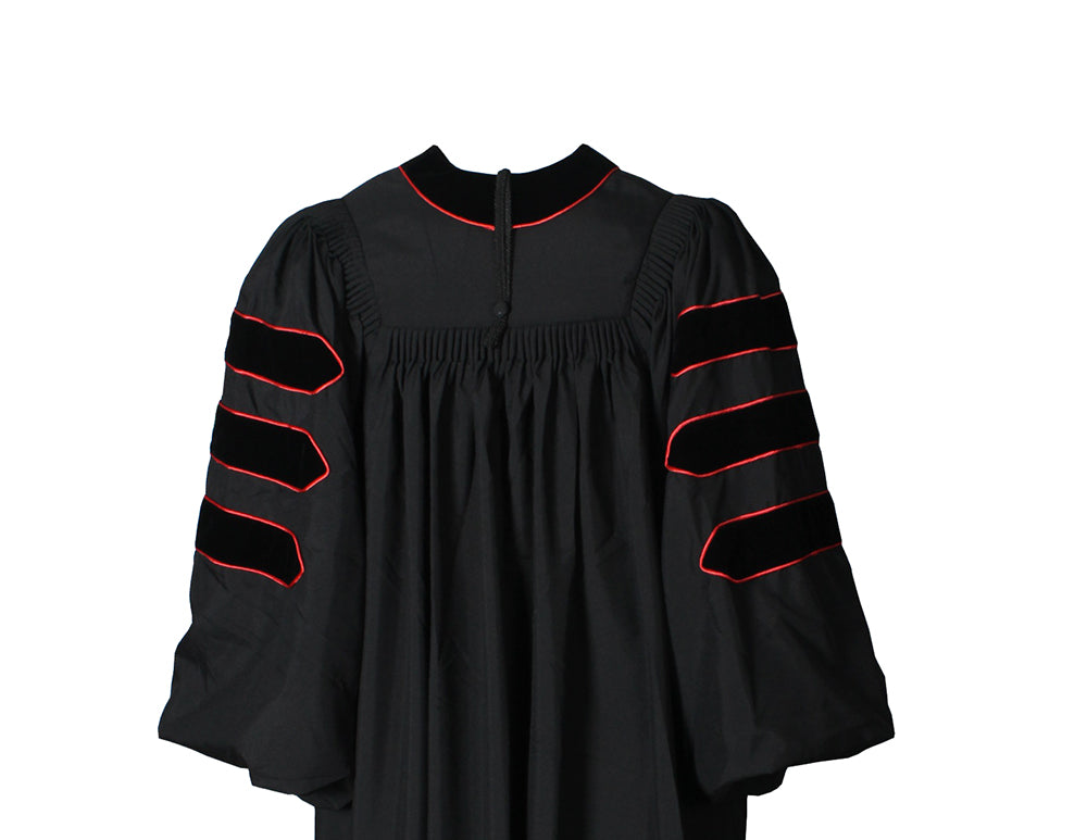Black Deluxe Doctoral Gown with Red Piping- Academic Regalia