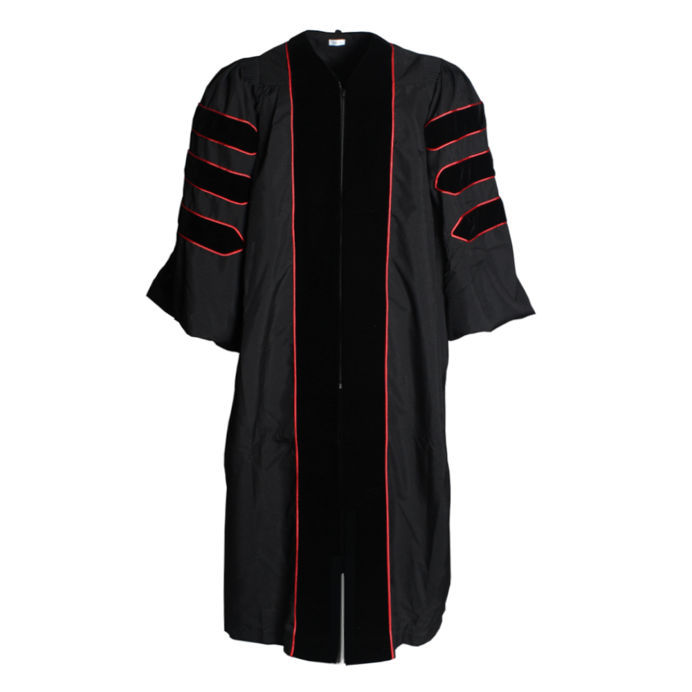 Deluxe Black Doctoral Gown with Red Piping