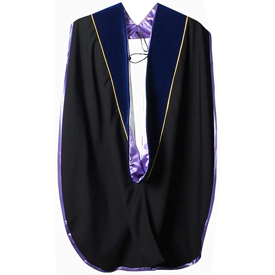 Doctorate Hood - Royal Blue Velvet - Lavender Lining - White Chevron - Gold Piping