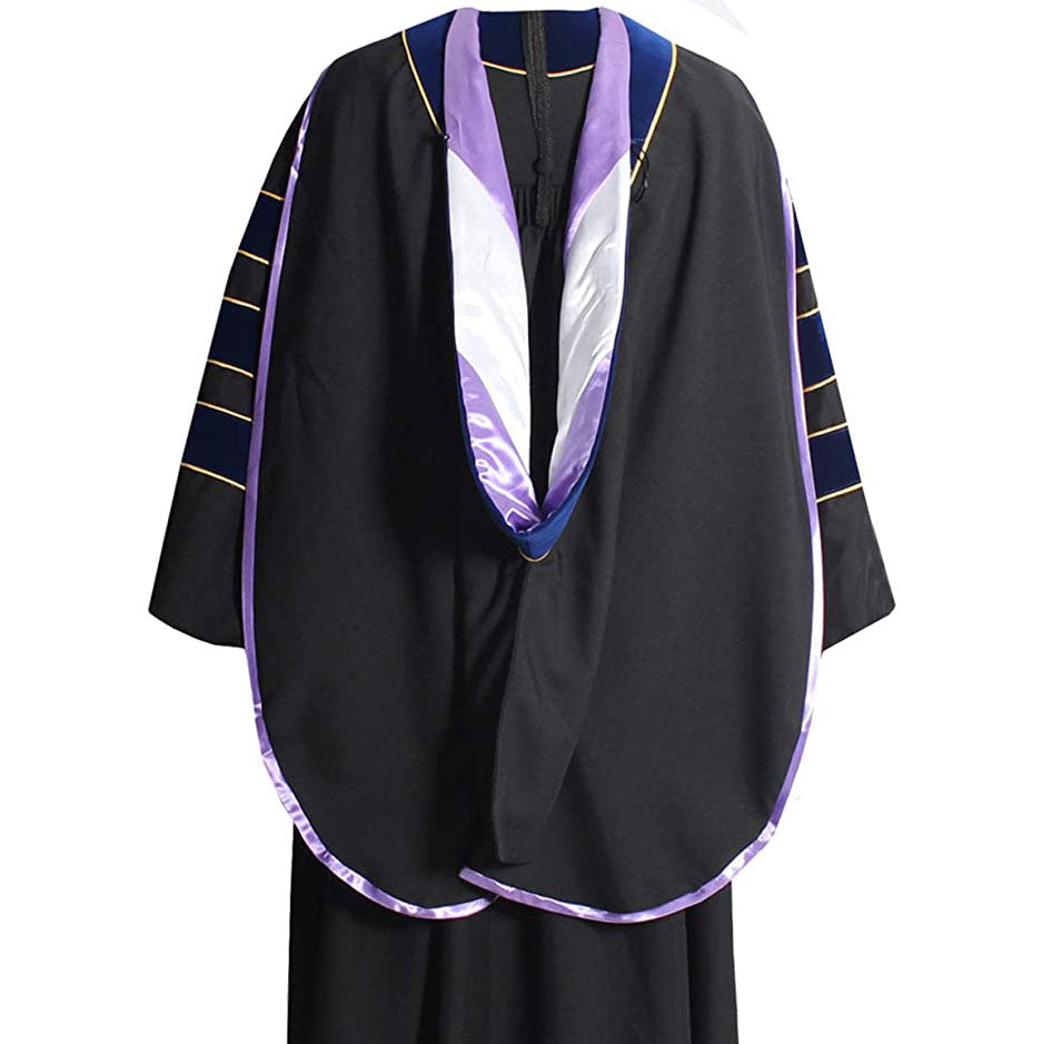 Doctorate Hood - Royal Blue Velvet - Lavender Lining - White Chevron - Gold Piping