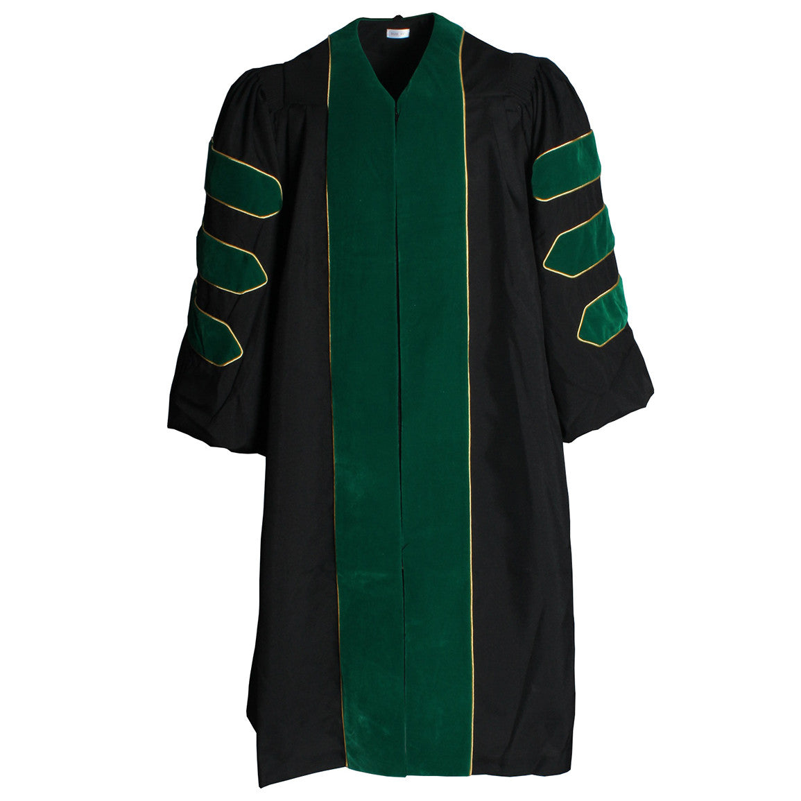 Deluxe Emerald Green Doctoral Gown with Gold Piping (Clearance) Deluxe Emerald Green Doctoral Gown with Gold Piping (Clearance)