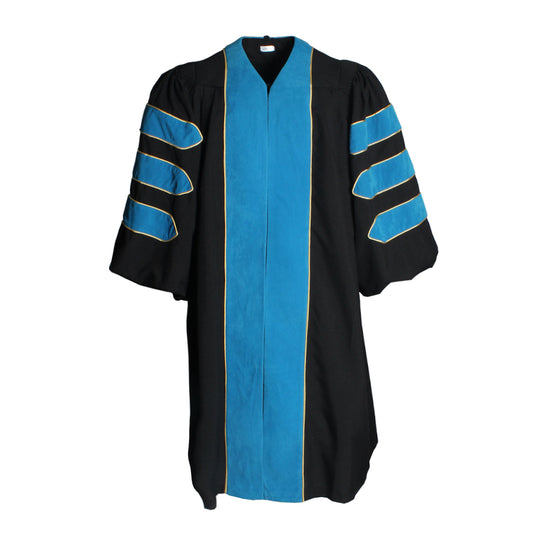 Deluxe Peacock Blue Doctoral Gown with Gold Piping