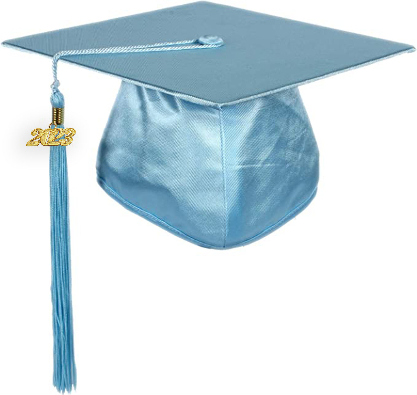 Shiny Light Blue Graduation Cap and Tassel