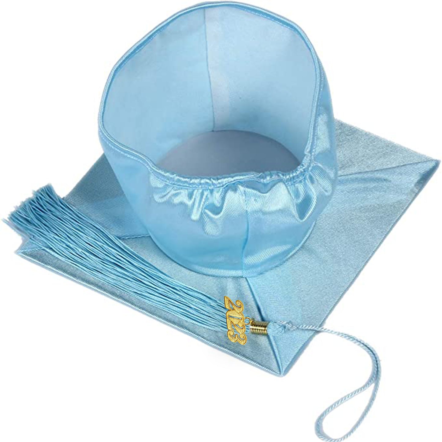 Shiny Light Blue Graduation Cap and Tassel