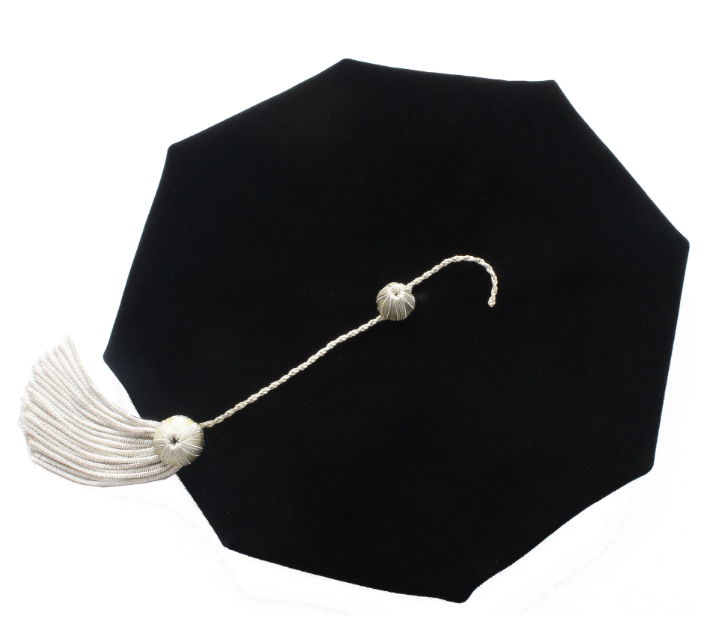Black Velvet Octagon Doctoral Tam – 8-Sided with Gold Tassel & Velvet Hem