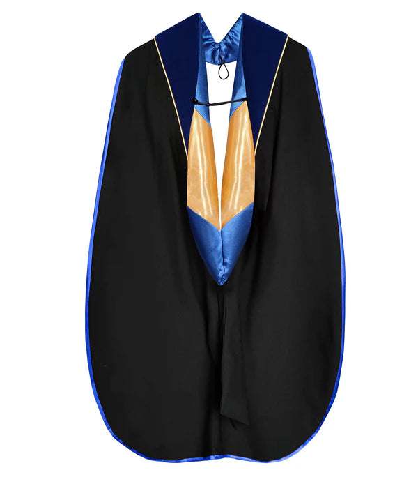 Doctoral Hood - Royal Blue Velvet - Royal Blue Lining - Gold Chevron - Gold Piping