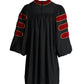 KUI Doctoral Cap and Gown Package - Deluxe Scarlet Doctoral Gown w/Gold Piping + Doctoral Hood w/ Scarlet Velvet Maroon Lining and White Chevron + 8 Sided Black Velvet Doctoral Tam