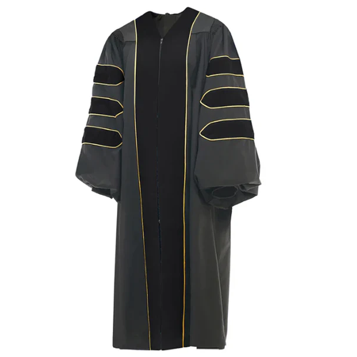 Black Deluxe Doctoral Gown with Gold Piping - Academic Regalia