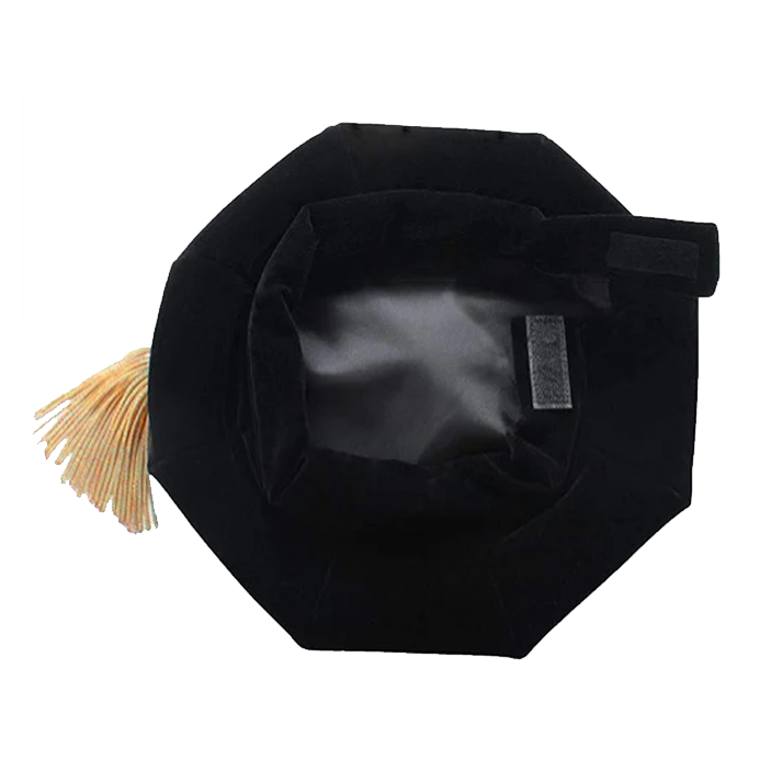 Black Velvet Octagon Doctoral Tam – 8-Sided with Gold Tassel & Velvet Hem