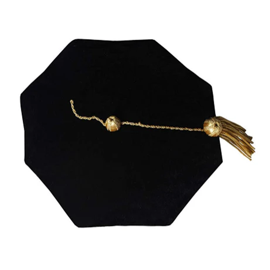 Black Velvet Octagon Doctoral Tam – 8-Sided with Gold Tassel & Velvet Hem