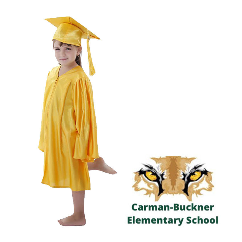 Carman-Buckner Kindergarten Graduation Set – Shiny Gold Cap, Gown & Tassel Package