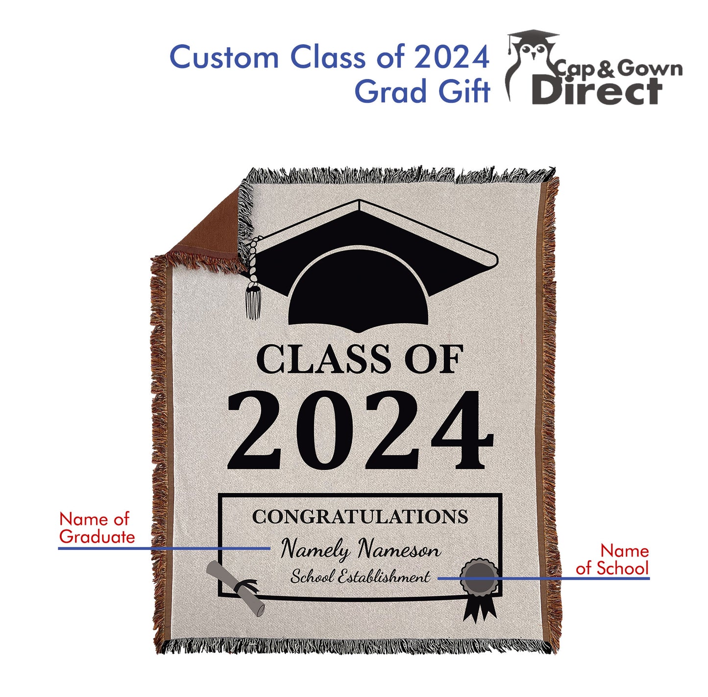 Custom Class of 2024 Throw Blanket Graduation Gift