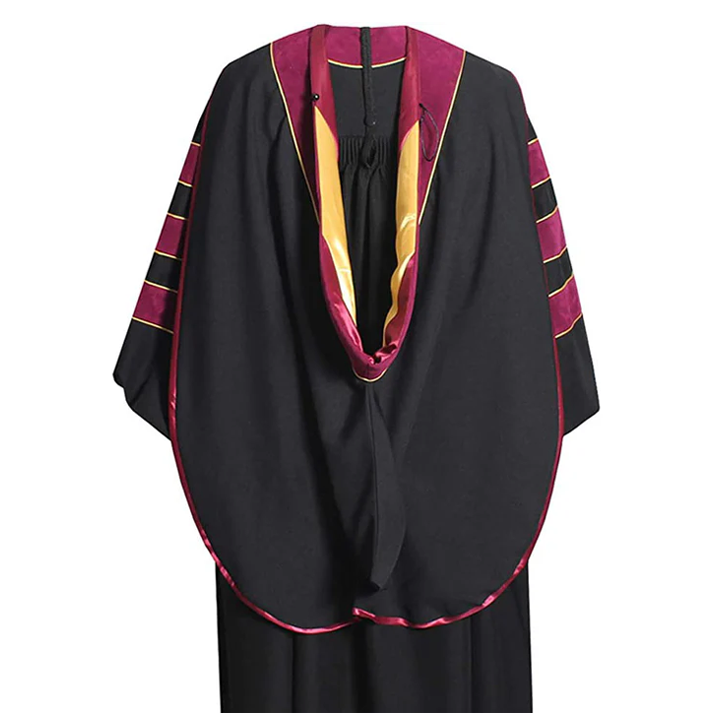 Doctoral Hood - Maroon Velvet - Maroon Lining - Gold Chevron - Gold Piping