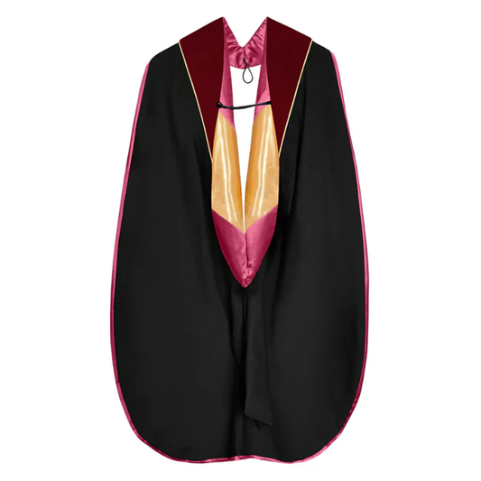 Doctoral Hood - Maroon Velvet - Maroon Lining - Gold Chevron - Gold Piping