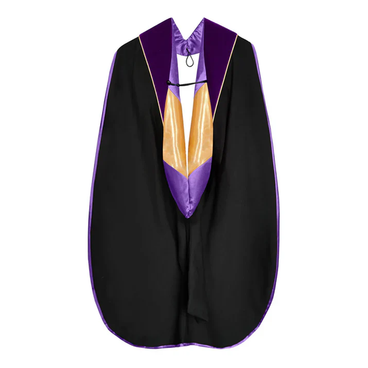Doctoral Hood - Purple Velvet - Purple Lining - Gold Chevron - Gold Piping