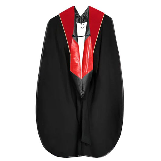 Doctoral Hood - Red Velvet - Black Lining - Red Chevron - Gold Piping