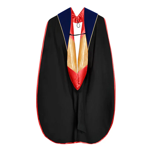 Doctoral Hood - Royal Blue Velvet - Red Lining - Gold Chevron - Gold Piping