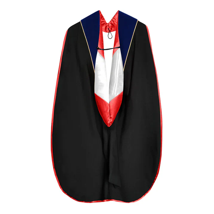 Doctoral Hood - Royal Blue Velvet - Red Lining - White Chevron - Gold Piping