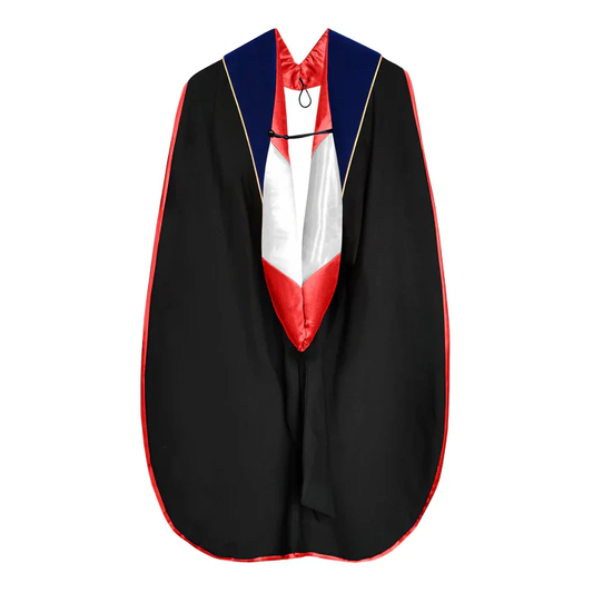 Doctoral Hood - Royal Blue Velvet - Red Lining - White Chevron - Gold Piping
