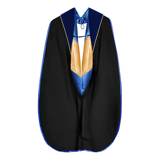 Doctoral Hood - Royal Blue Velvet - Royal Blue Lining - Gold Chevron - Gold Piping
