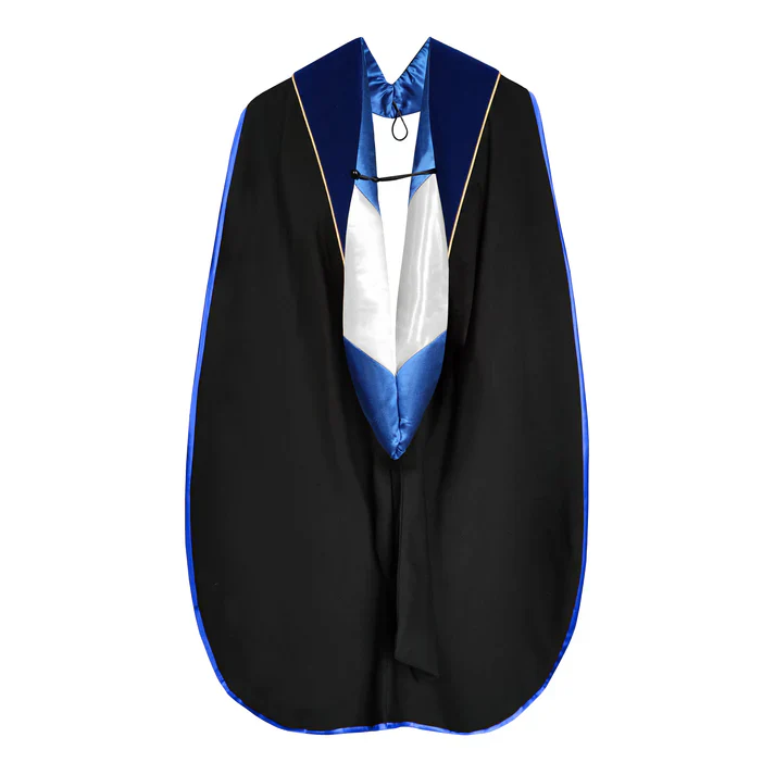 Doctoral Hood - Royal Blue Velvet - Royal Blue Lining - White Chevron - Gold Piping