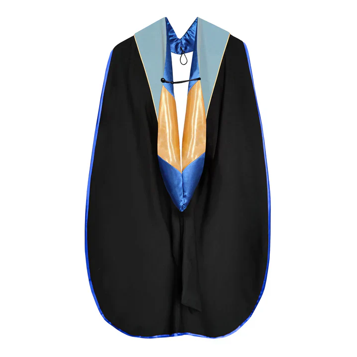 Doctoral Hood - Sky Blue Velvet - Royal Blue Lining -Gold Chevron - Gold Piping