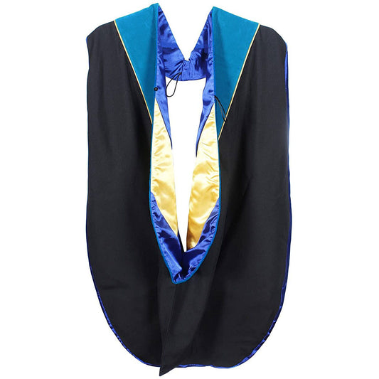 Doctorate Hood - Deep Blue Velvet - Royal Blue Lining - Gold Chevron - Gold Piping