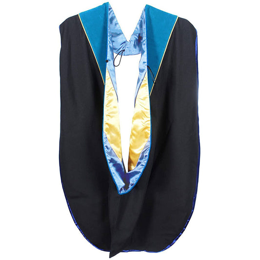 Doctorate Hood - Deep Blue Velvet - Sky Blue Lining - Gold Chevron - Gold Piping