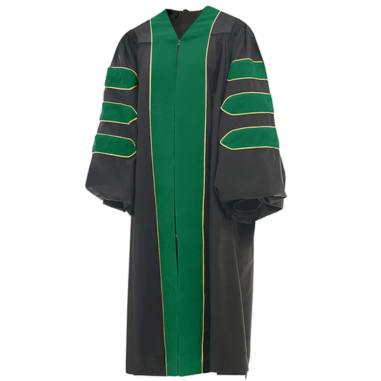 Emerald Green Deluxe Doctoral Gown with Gold Piping - Academic Regalia