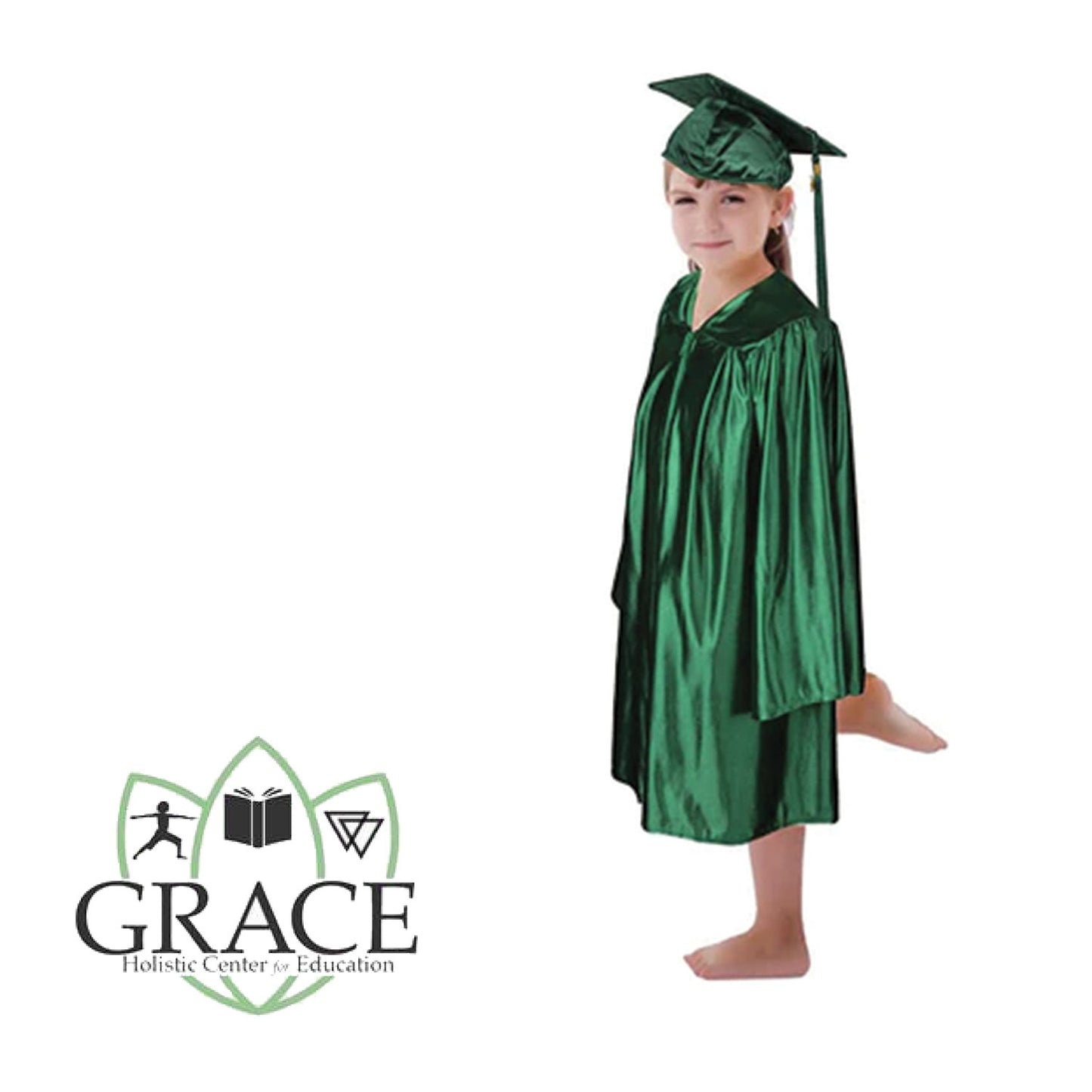 Grace Holistic Center for Education – Shiny Kinder Kelly Green Cap, Gown & Tassel | Class of 2025
