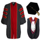 KUI Doctoral Cap and Gown Package - Deluxe Scarlet Doctoral Gown w/Gold Piping + Doctoral Hood w/ Scarlet Velvet Maroon Lining and White Chevron + 8 Sided Black Velvet Doctoral Tam