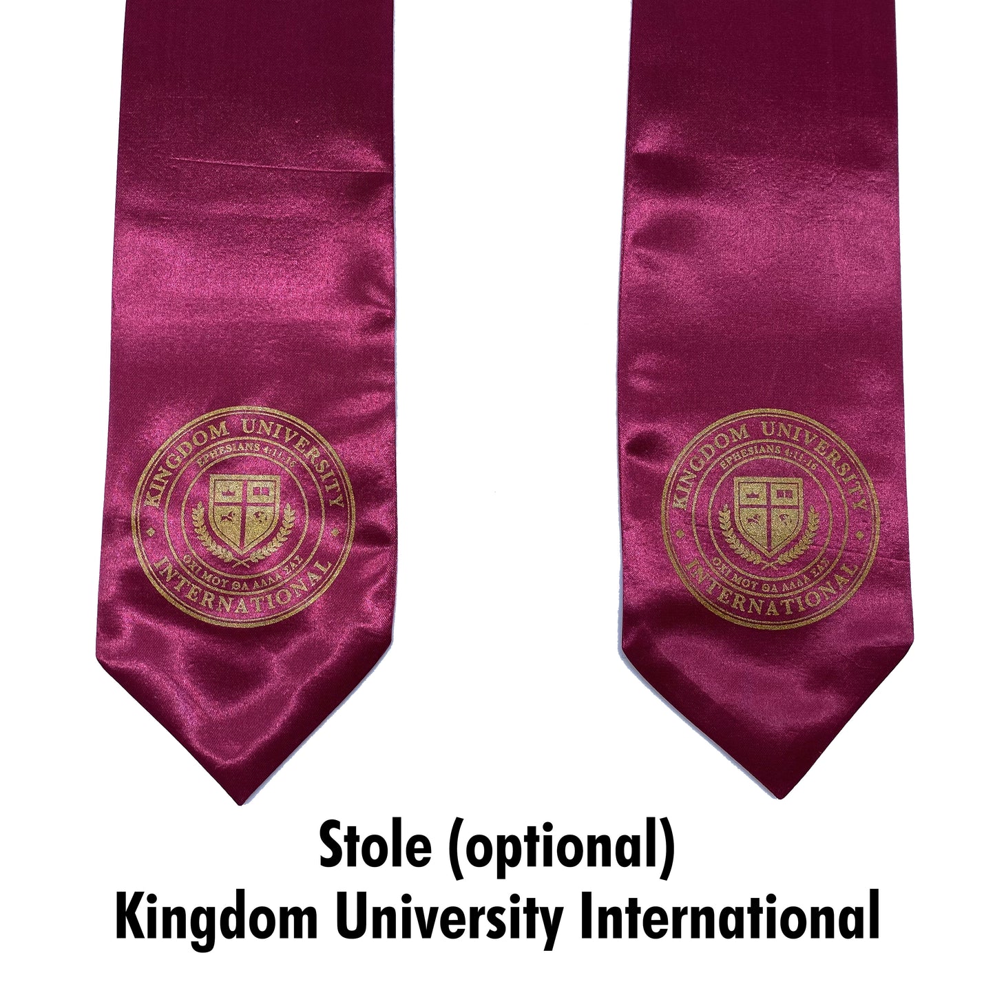 Kingdom University International Graduation Stole – Maroon Sash with Optional School Seal