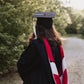 KUI Masters Cap and Gown Package - Economy Masters Black Cap, Gown & Tassel + Masters Hood w/ Scarlet Velvet, Royal Lining and White Chevron