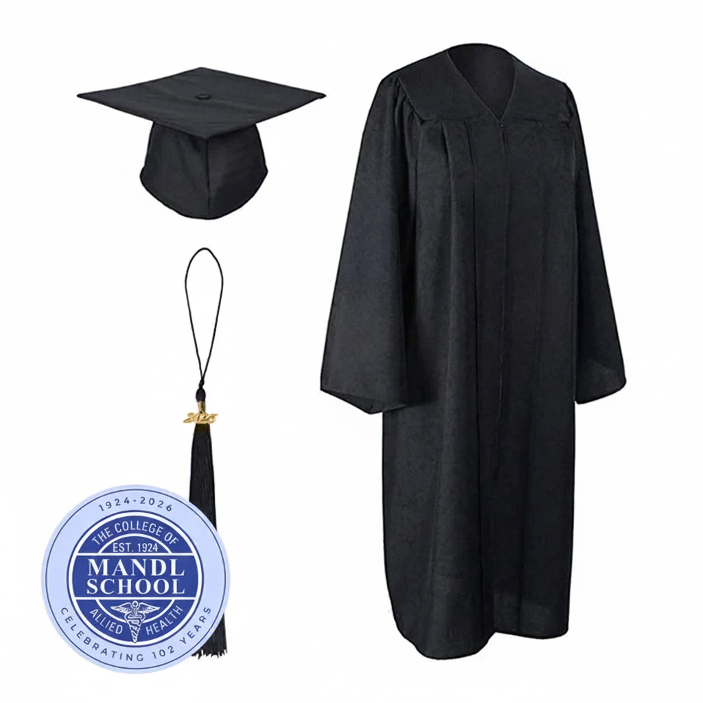 Mandl School 2026 Graduation Cap & Gown Set – Matte Black with Matching Tassel