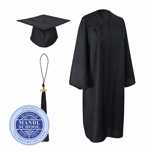 Mandl School 2026 Graduation Cap & Gown Set – Matte Black with Matching Tassel