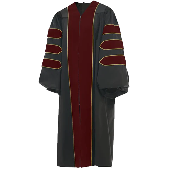 Maroon Deluxe Doctoral Gown with Gold Piping - Academic Regalia